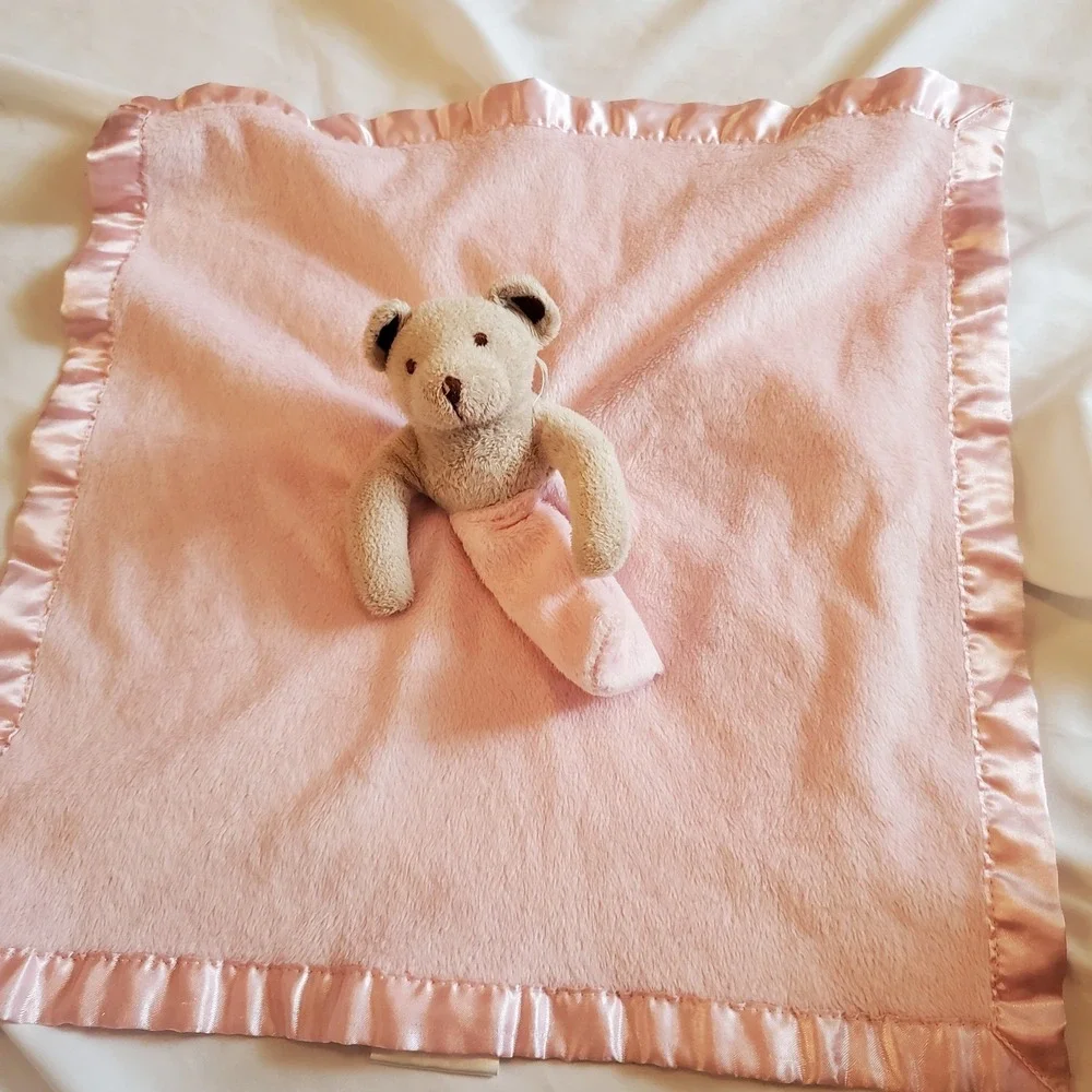 Kiddopotamus Pink Lovey Plush Bear Security Blanket Satin 15